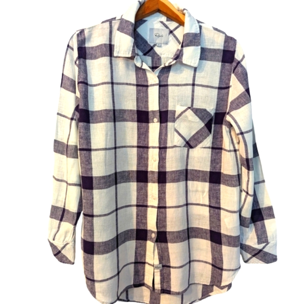 RAILS‎ Linen Blend Plaid Long Sleeve Button Down Shirt Blouse Medium Navy…